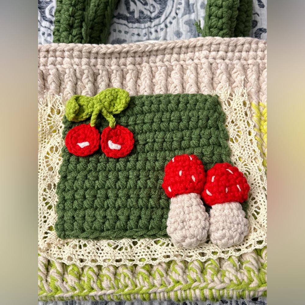 Etsy Crochet Mini Mushroom Cherry Handmade Bag - Picture 4 of 9